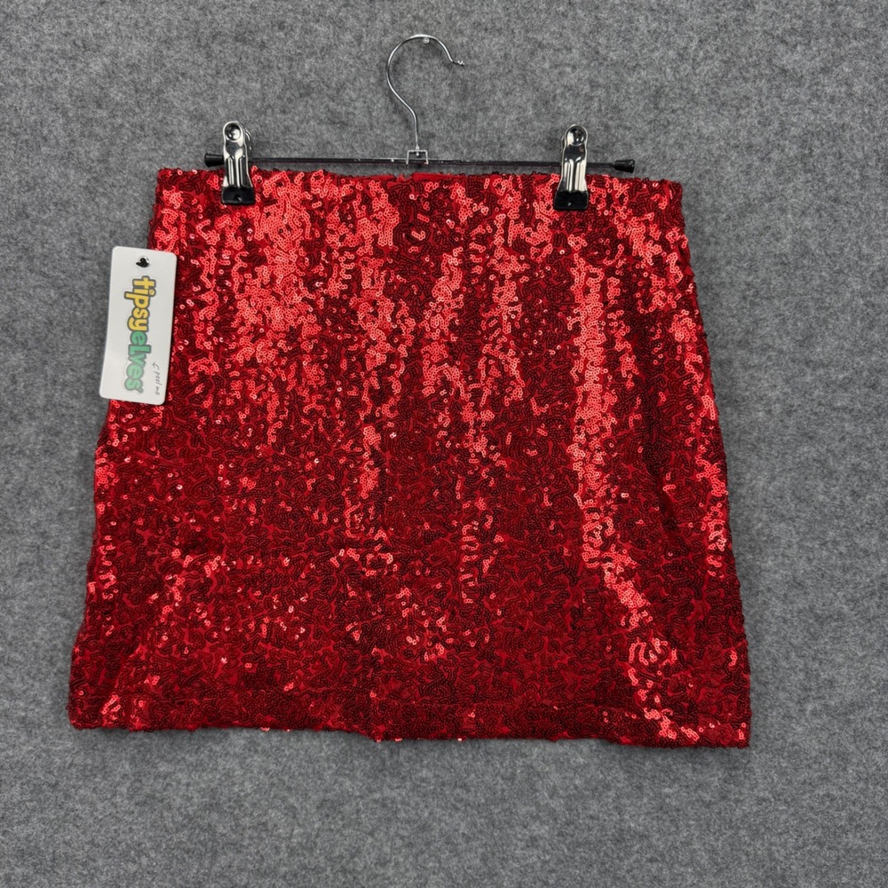 Tipsy Elves Womens Red Sequin Mini Skirt Holiday Party Festive Size M NWT